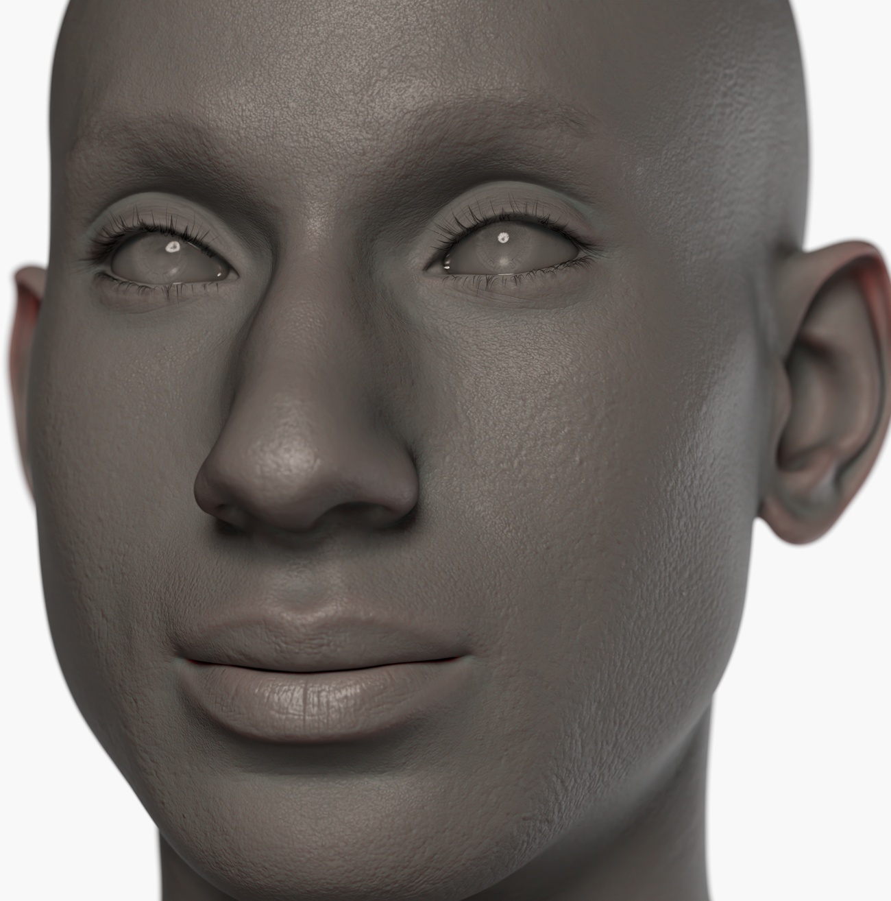 Clay render of a male 3D head scan showing fine skin pore and surface detail captured via photogrammetry
